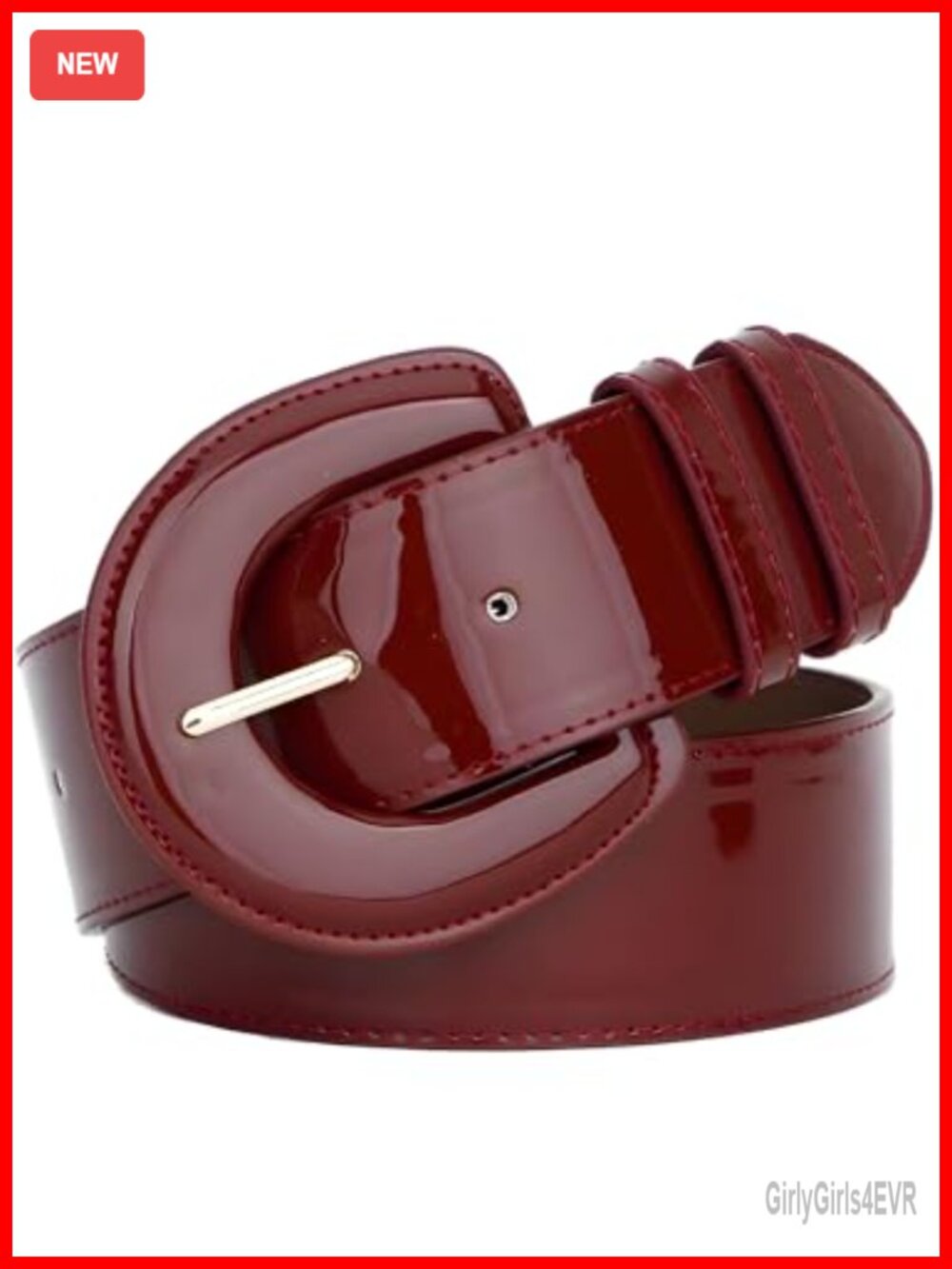 Wide Patent Leather Waist Belt with Big Buckle for Dresses & Coats